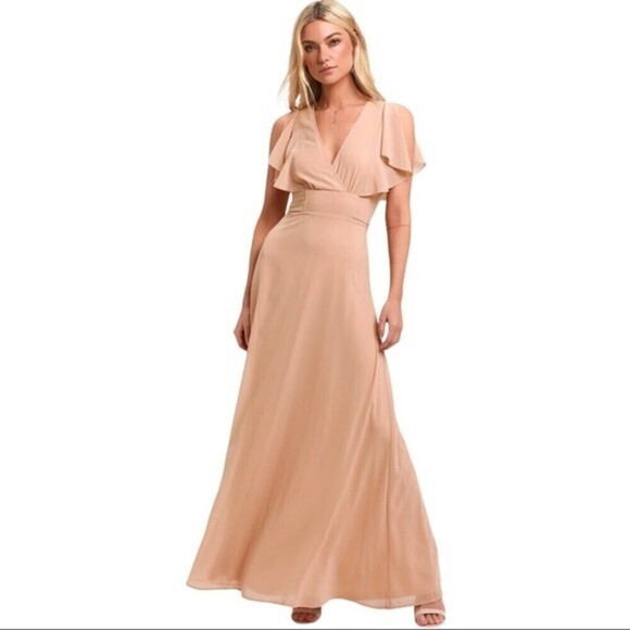 Lulus Dearly Loved Cream Pastel Flutter Sleeve Maxi Dress - Picture 1 of 16